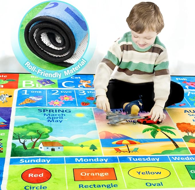 ABC Rug for Kids Playroom, Alphabet Rug 4x6 Feet, Washable Play Mat Non-Slip ABC Mat Classroom Carpet for Learning Letters, Animal, Shape, Color, Nursery Toddler Play Room Decor