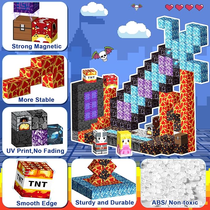 Magnetic Building Blocks 162PCS, Magnetic Tiles Kids Build Cubes STEM Game Toys, Birthday Gifts for Boys & Girls Ages 3+