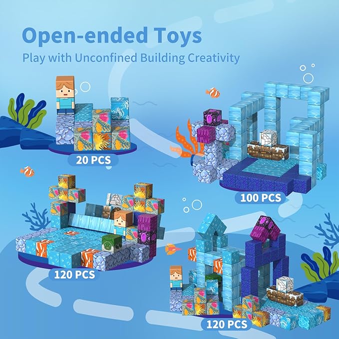 Magnetic Blocks-120PCS Ocean Quest Set，Magnetic Building Blocks Kids Toys for Ages 3 4 5 6 7 8-13 Birthday Gifts，STEM Montessori Sensory Toys for 3+ Years Old Boys & Girls