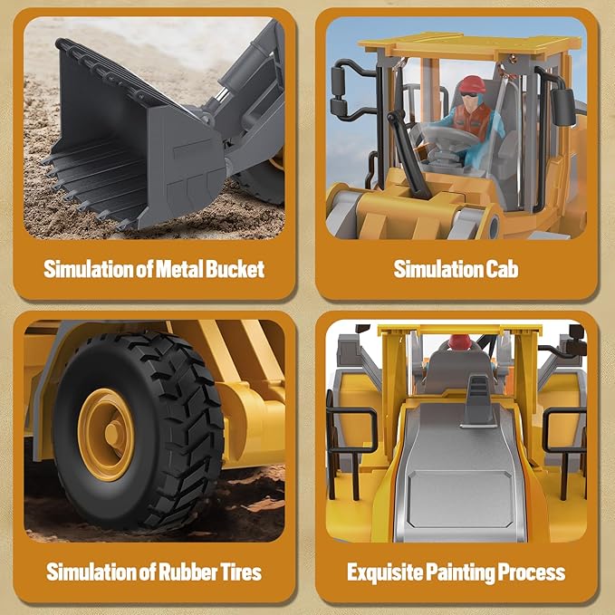 9-Channel Metal RC Wheel Loader - Remote Control Kids Construction Play Toys with Realistic Lights and Sound, 1:20 Scale, Tractor Toys for 3+ Boys, Perfect 2024 Kids Birthday Gift for Ages 3-12+