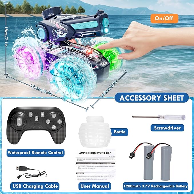 Lehoo Castle Amphibious Remote Control Car, 4WD RC Cars for Boys Age 8-12 with Water Gun, Remote Control Boat for Kids, Toys for 6 7 8 9 Year Old Boy