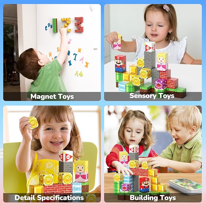 Mini Magnetic Blocks STEM Toys for Kids Ages 3-8, 35PCS Travel Building Set with Magnetic Storage Tin Box, Educational Construction Toys for Toddlers, Preschool Learning Birthday Gift for Boys & Girls