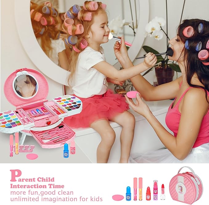 Kids Makeup Sets for Girls 5-8, 66PCS Makeup for Kids Kit Gifts Toys for Girls,Play Real Make Up Kit for Little Girls,Princess Birthday Washable Toddlers Cosmetic for Children Age 3-12 Years Old