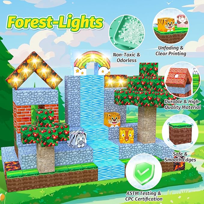 100pcs Magnetic Blocks Sparkling STEM Building Toys for 3+ Year Old Boys and Girls Upgraded Learning by Playing Games for Toddlers Kids, Sensory Gifts Kids Magnets Game