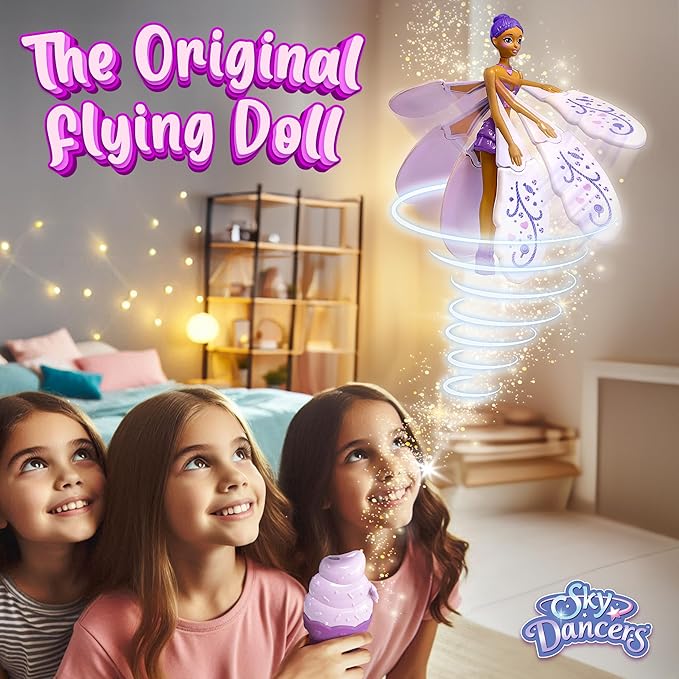 Sky Dancers Purple Licious– The Original Flying Doll Toy – Pull String Powered, Use Indoors or Outdoors, No Batteries Required, Gift for Kids 6+