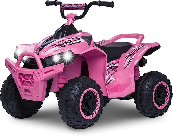 Kid Trax Toddler ATV 12V Ride On Toys - Quad ATV, Electric 4 Wheeler, Reverse and Forward, Kids' Electric Vehicle, Quad Car ATV w/ 2 Speed, Led Headlights, 4 Wheeler, Max Weight 77 lb, Ages 3-8, Pink