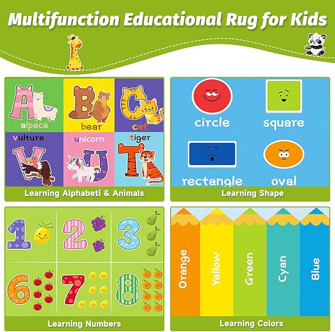 Kids Play Rug for Playroom, ABC Educational Area Rug, Toddler Baby Play Mat, Alphabet Animal Soft Non-Slip Kids Rug Carpet for Boy Girl Bedroom (47.2X31.5 INCH Green)