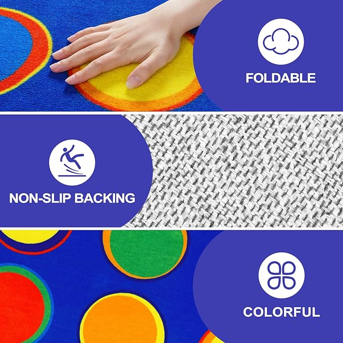 LIVEBOX Sitting Spots Kids Classroom Rug, Washable School Learning Area Rugs, Colorful Preschool Kids Classroom Carpet Non-Slip Playroom Mat for Daycare Learning, 13'x7'5"(Seats-24)