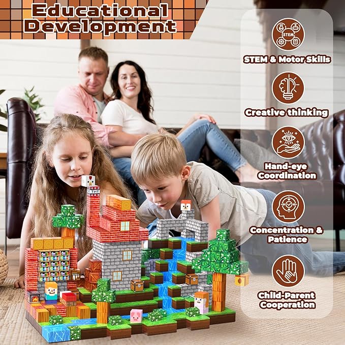 Magnetic Blocks-150PCS Grassland Magnetic Building Blocks Set, Kids Classroom Sensory Toy for Toddlers STEM Learning, Construction Stacking Toy for Kids 3+ Boys and Girls Christmas Birthday Gifts