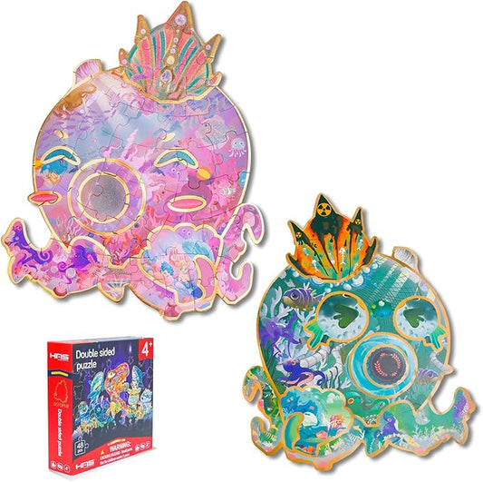 HAS Floor Puzzles for Ages Kids 4+, 48 PCS Double-Sided Octopus Puzzles, Unique Large Pieces Irregular Shape Jigsaw Puzzle for Children