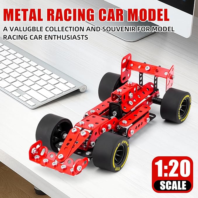 Building Car Metal Model Kits,STEM Building Toys Model Car Kits for Boys 8-12,Erector Set 1:20 Scale Red Racing Car Metal Building Blocks for Kids Boys 8 9 10 11 12-16 Years Old