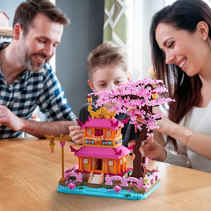Cherry Blossom Tree House Micro Building Blocks Set Enjoy Flower Pavilion 1810pcs Exquisite Architecture Model Kit for Girls and Women (Adults or Kids Age of 14+)
