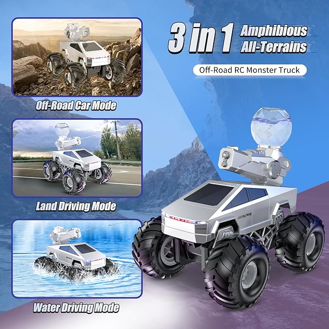 1:16 Remote Control Car, 2.4GHz Shoot Water RC Cars, 4WD Amphibious RC Truck, All Terrain Off-Road Remote Control Monster Truck, Pick-up RC Car Toy for Boys Girls Ages 6+