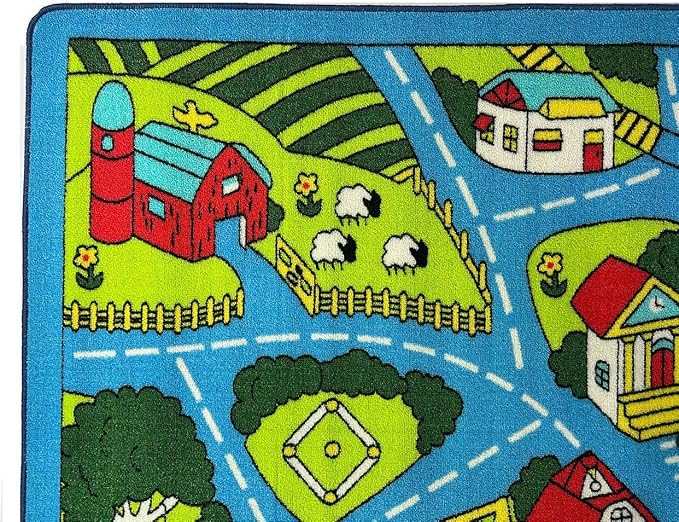 Mybecca Street map Sky Blue Light Kids Rug Play Mat for Floor 5'x7' (Approx:4'11" X 6' 10") Non-Slip Gel Backing (59" x 82") Children Area Rug