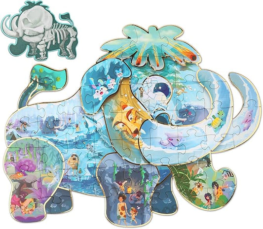 HAS Happiness and Surprise Floor Puzzles for Kids Ages 3-8, 48 PCS Double Sided Mammoth Elephant Shape Puzzle, Children Jigsaw Puzzles for Boys Girls Gifts