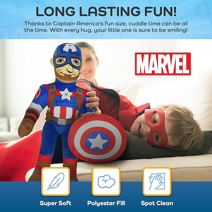 Jay Franco Marvel Super Hero Adventures Toddler Captain America Plush Stuffed Pillow Buddy - Super Soft Polyester Microfiber, 20 inch (Official Marvel Product)