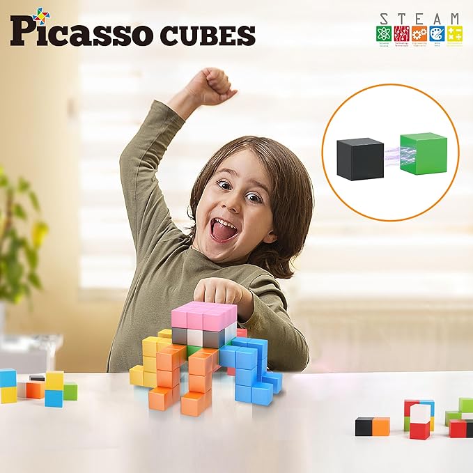 PicassoTiles Magnet Cube Building Blocks 80 Pieces 1.2" 3CM Magnetic Cubes Toy Construction Building Educational Sensory Toys with Idea Booklet for School & Preschool Kids Boys Girls Toddlers PMC302