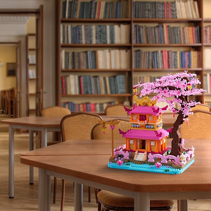 Cherry Blossom Tree House Micro Building Blocks Set Enjoy Flower Pavilion 1810pcs Exquisite Architecture Model Kit for Girls and Women (Adults or Kids Age of 14+)