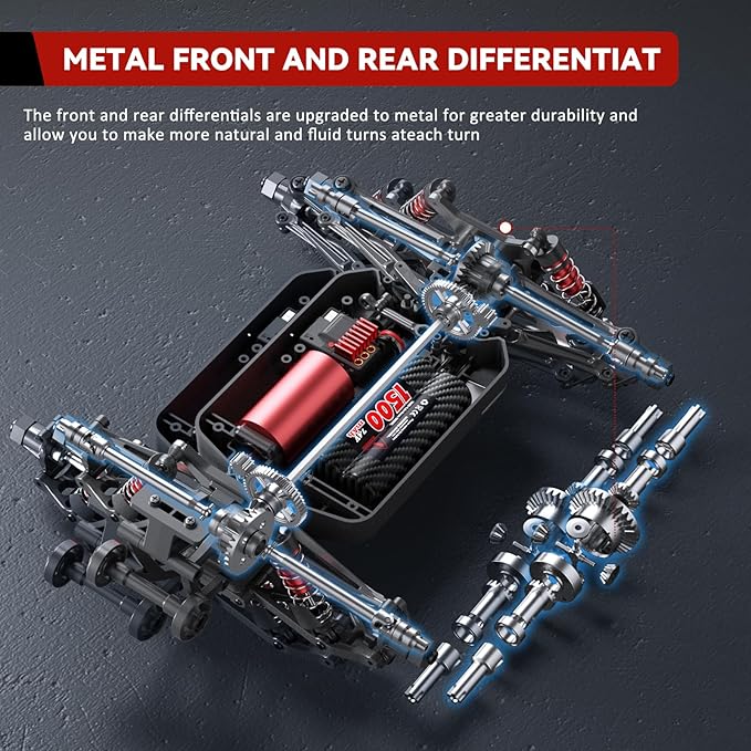 1/16 Fast Remote Control Car for Adults, Electric Vehicle Gift for Boys, High Speed RC with Max 48 mph Offroad Buggy, All Terrains RC Monster Truck with 2 sets of Rechargeable Batteries (Red)