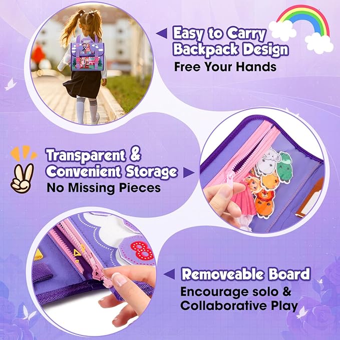 Purple Montessori Busy Board Book for Toddlers 1-3, Montessori Toys for 1-3 Year Old Girl Birthday Gift, Educational Quiet Activity Books for toddlers 2-4 Ages 2-4 Travel Toys for Airplane Car