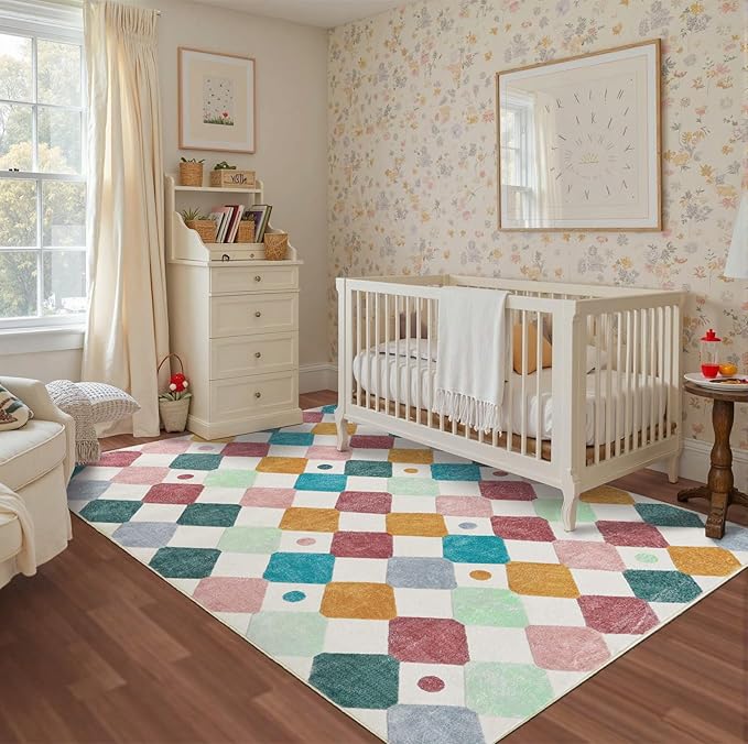 jinchan Area Rug 5x7 Kids Washable Indoor Floor Cover Non Slip Modern Soft Rug Living Room Diamond Carpet Holiday Decor for Nursery Dining Room Bedroom Confetti on Cream