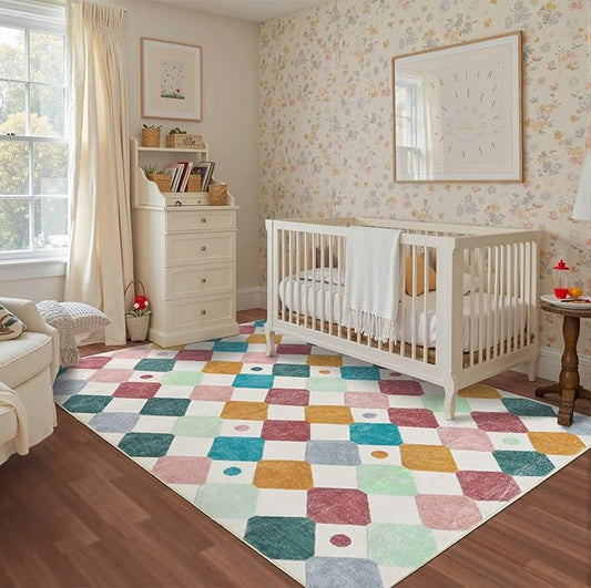 jinchan Area Rug 5x7 Kids Washable Indoor Floor Cover Non Slip Modern Soft Rug Living Room Diamond Carpet Holiday Decor for Nursery Dining Room Bedroom Confetti on Cream