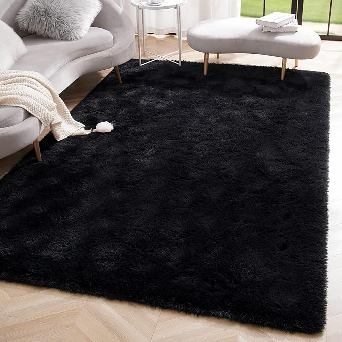 Amearea Premium Soft Fluffy Rug Modern Shag Carpet, 8x10 Feet, Fuzzy Shaggy Rugs for Bedroom Living Room Teen Apartment Decor, Comfortable Indoor Furry Dorm Carpets, Black