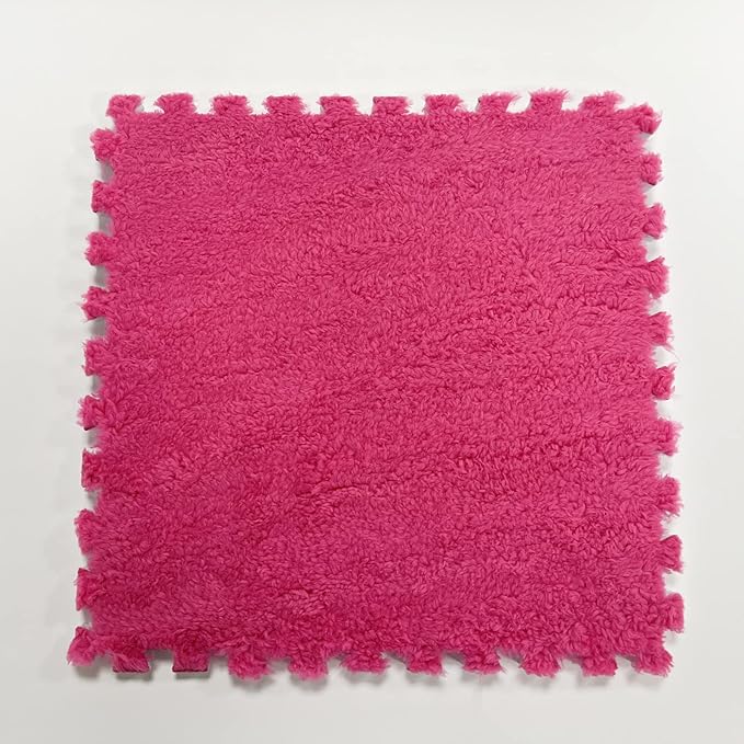 Interlocking Carpet Shaggy Soft EVA Foam Mats Fluffy Area Rugs Protective Floor Tiles Exercise Play Mat for Children Kids Room Home Parlor Bedroom (12 Pcs, Rose)