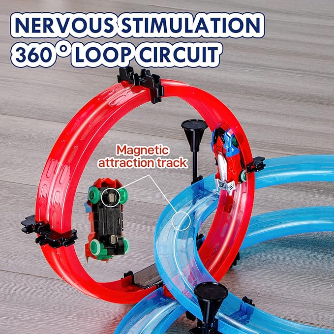 Slot Car Race Track Sets for Kids, Hot Magnetic Attraction Track Builder, Electric Remote Control Track Car Birthday Toys for Boys Kids Age 6 7 8-12