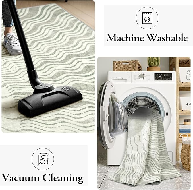 Boho Washable Rugs 5x7, Sun Print Soft Grey Rug for Bedroom Nursery Non Slip, Stain Resistant Living Room Carpet for Dining Room Classroom(5'x 7',Grey/Multi)