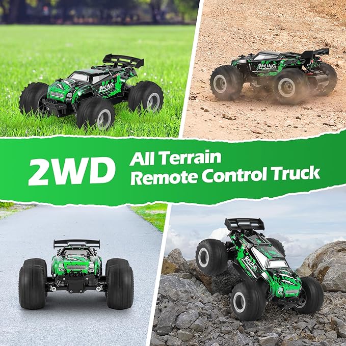 Remote Control Car, All Terrain Remote Control Truck for Boy, 2.4GHz Rc Car with Two Rechargeable Batteries, 20KM/H Monster Truck Toys