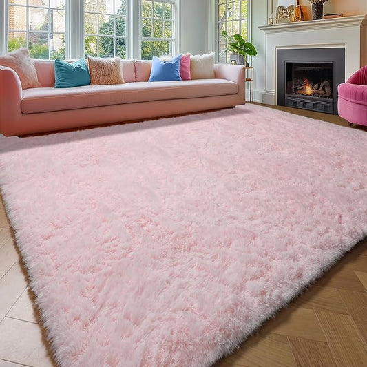 Amdrebio Pink Area Rugs 8x10 for Living Room, Large Fluffy Shag Rug for Bedroom, Kids Room Decor, Big Cute Furry Carpet for Teen Girls, Baby Nursery, Classroom, Soft Fuzzy Cozy Carpets for Playroom