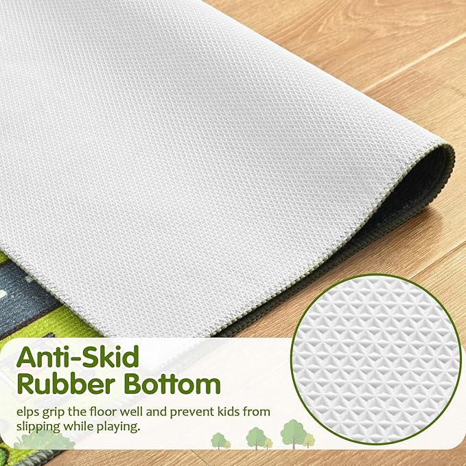 Merelax 3x5 Kids Car Rug Grey Green Area Rugs for Living Room Playroom Classroom Bedroom, Non Slip Kids Play mat Washable Rug, Educational City Traffic Road Map Fun Car Carpet for Ages 3-12