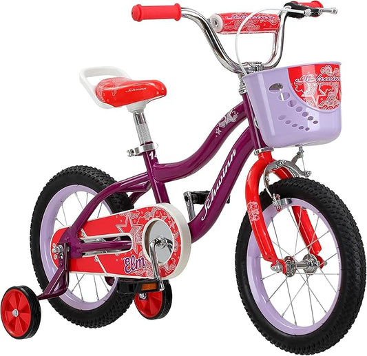 Schwinn Koen BMX Style Toddler and Kids Bike, For Girls and Boys, 14-Inch Wheels, With Saddle Handle, Training Wheels, Chain Guard, and Front Basket, Recommended Height 36-40 Inch, Purple