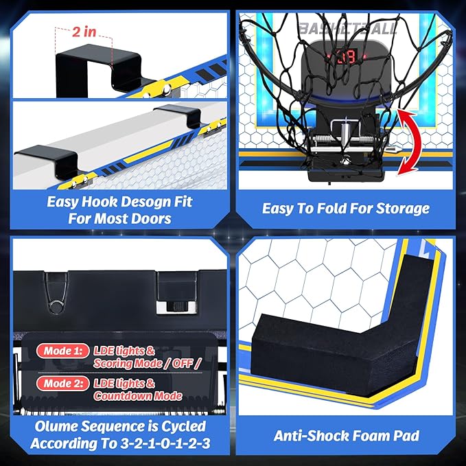 GMAOPHY Mini Basketball Hoop with Electronic Scoreboard Over The Door, Basketball Hoop Indoor for 5 6 7 8 9 10+ Year Old Boys Kids, Birthday Gift Sport Toys
