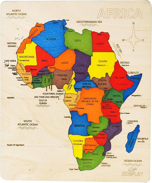 EKOPLAY’s Africa MAP Wooden Puzzle for Kids, 31 Piece Jigsaw Puzzle for School Kids, Learning Educational Toys Gifts for Boys Girls.