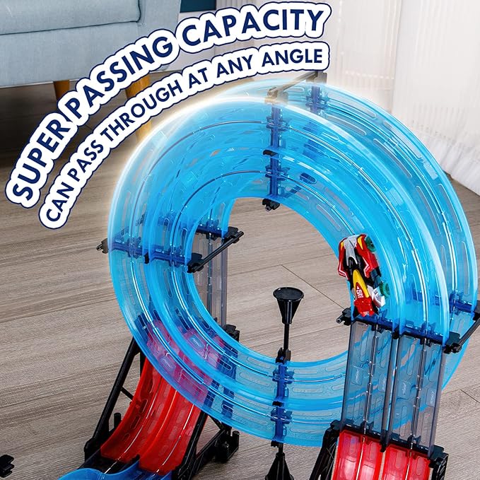 Slot Car Race Track Sets for Kids, Hot Magnetic Attraction Track Builder, Electric Remote Control Track Car Birthday Toys for Boys Kids Age 6 7 8-12