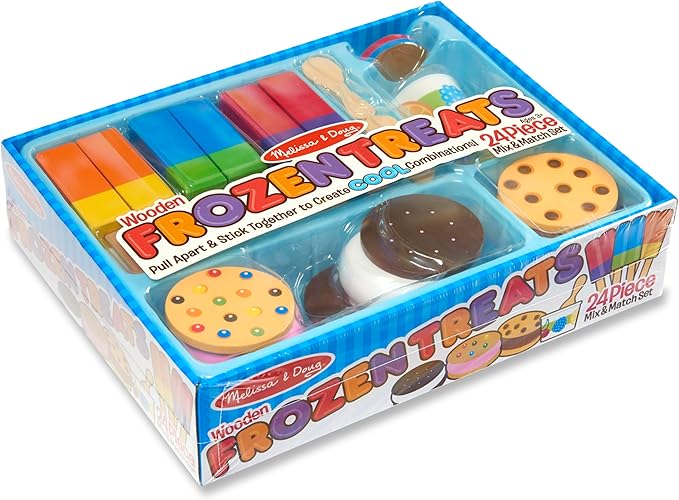 Melissa & Doug Wooden Frozen Treats Ice Cream Play Set (24 pcs) - Play Food and Accessories Food Toys for Toddlers and Kids 3+