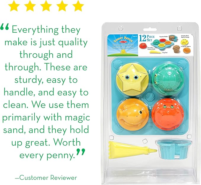 Melissa & Doug Sunny Patch Seaside Sidekicks Sand Cupcake Play Set - Toddler Beach Toys, Outdoor Toys For Sandbox, Sand Toys For Toddlers And Kids Ages 3+