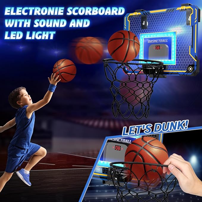 GMAOPHY Mini Basketball Hoop with Electronic Scoreboard Over The Door, Basketball Hoop Indoor for 5 6 7 8 9 10+ Year Old Boys Kids, Birthday Gift Sport Toys