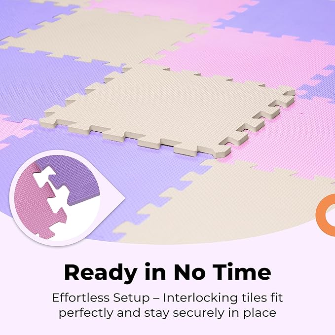 MioTetto Foam Floor Tiles for Kids - Non-Toxic Soft Comfortable Baby Play Mat, Thick Tummy Time Mat, Interlocking Foam Tiles for Development & Crawling, Soft Cushioned Play mat for Babies 6-12 Months