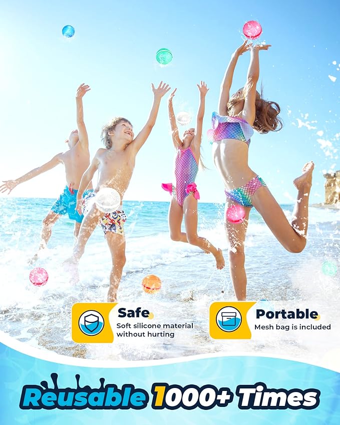 Magnetic Reusable Water Balloons for Kids, Refillable Water Balls Quick Fill for Pool, Outdoor Games for Beach, Summer Toys for Kids 4-10 (20Pack)