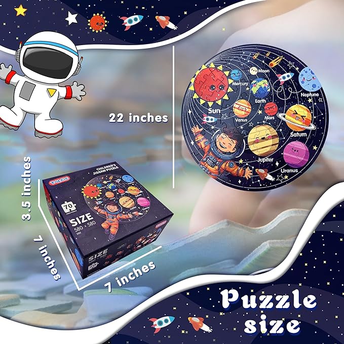 Puzzles for Kids Ages 4-6 with Solar System Planets, 70 Piece Round Large Kids Floor Puzzles for Ages 3 4 5 6 7 8, Educational Toy Gift Jigsaw Puzzles for 5 Year Old Boys Girls