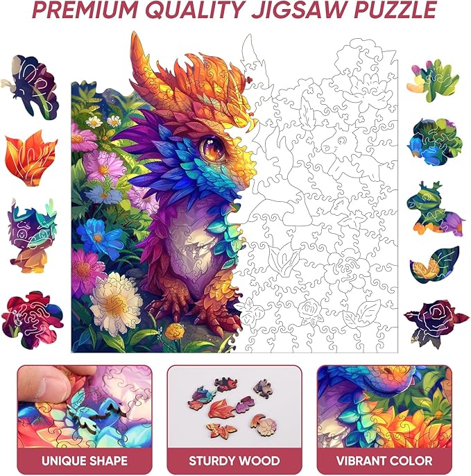 Wooden Jigsaw Puzzles 500 pieces-Dragon,Medium,16.3x16.5in,Royal,Wooden Puzzles for Adults,Unique Shape Animal Adult Puzzles,Irregular Wood Puzzles Best Gift for Adults and Kids Family Game