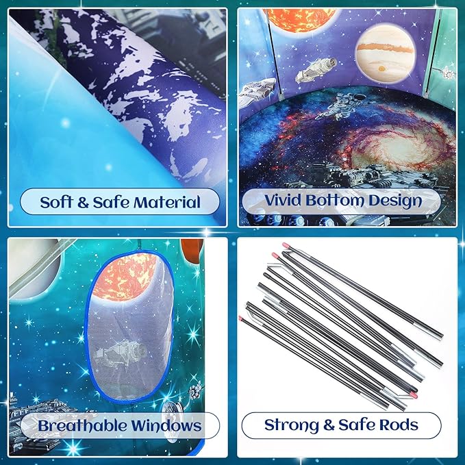 Space World Play Tent Pop Up Kids Indoor Sensory Playhouse Children Foldable Kids Tent for Boys Girls Toddler as 3 4 5 6 7 Years Gift as Birthday Christmas Toys