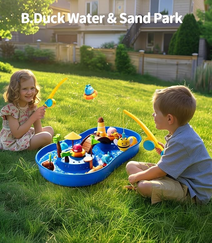 Geyiie Big Magnetic Fishing Pond with Magic Sand & Water Play - Summer Toy for Toddlers and Babies, 20.5 x 12.6 x 2.4 Inches