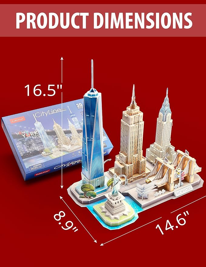 CubicFun 3D Puzzle - Puzzles for Kids Ages 8-10 New York City STEM Projects Arts and Crafts for Kids Ages 8-12 - Toys for Girls 8-10 - 8 Year Old Girl Birthday Gift for Kid 8-12
