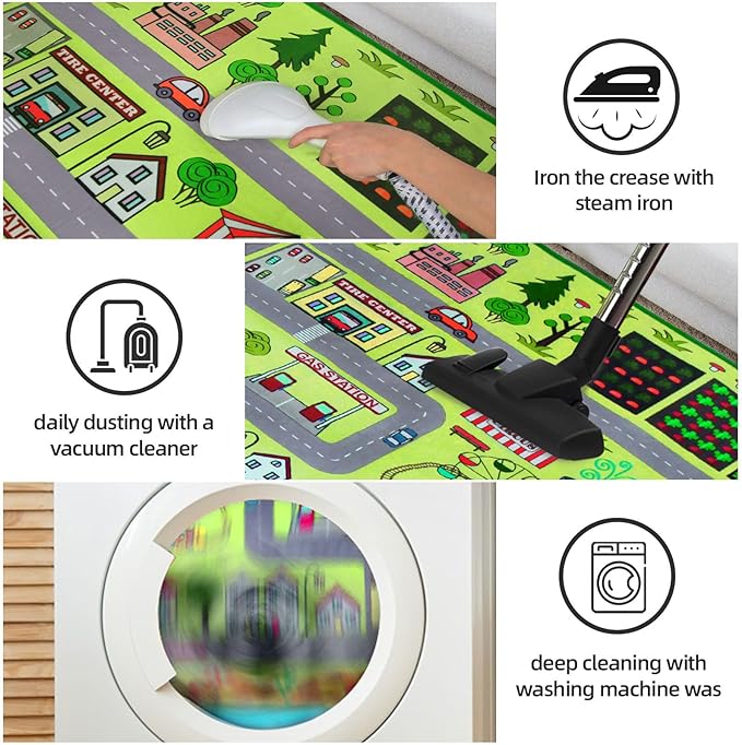 Large Kids Carpet Play Mat Rug for Playroom, 48'' x 71'’ Car Rugs Mat for Kids Toy Cars, City Life with Road Traffic Playmat Rugs Great for Kids Bedroom Play Room Boy Room Decor, Green