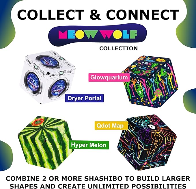 SHASHIBO Meow Wolf Shape Shifting Box - STEM Magnetic Fidget Cube That Transforms Into Over 70 Shapes, Download Fun in Motion Toys Mobile App (Hyper Melon)