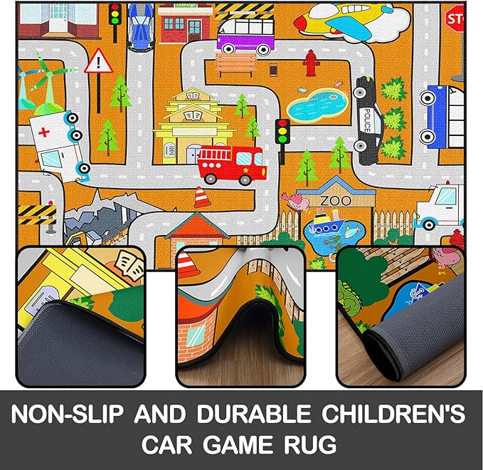 Car Rug Play Mat - Kids Play Rug for Playroom, Traffic City Life Road Rugs for Toys and Car Mat Educational Game Carpet Toddler 4.5x6 Feet